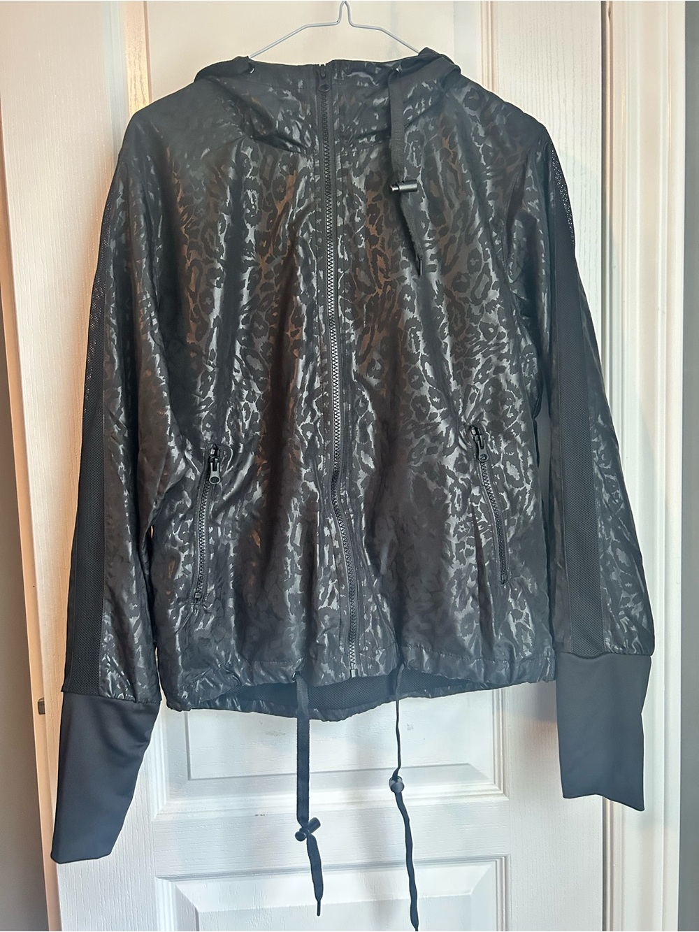 ZYIA Black Leopard-Print Hooded Bomber Jacket